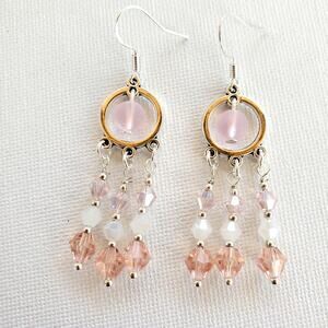 Soft Frosted Pink Center with Swarovski Crystal Dangles in a Silver Setting